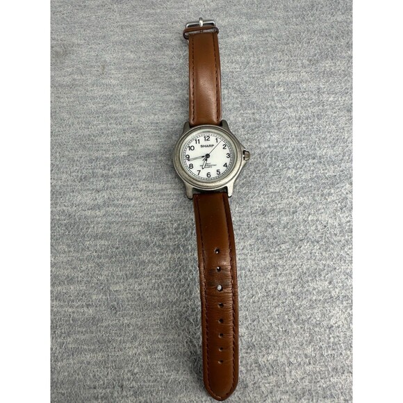 Sharp Accessories - SHARP SHP5721 Silver Tone Brown Leather Band AS
